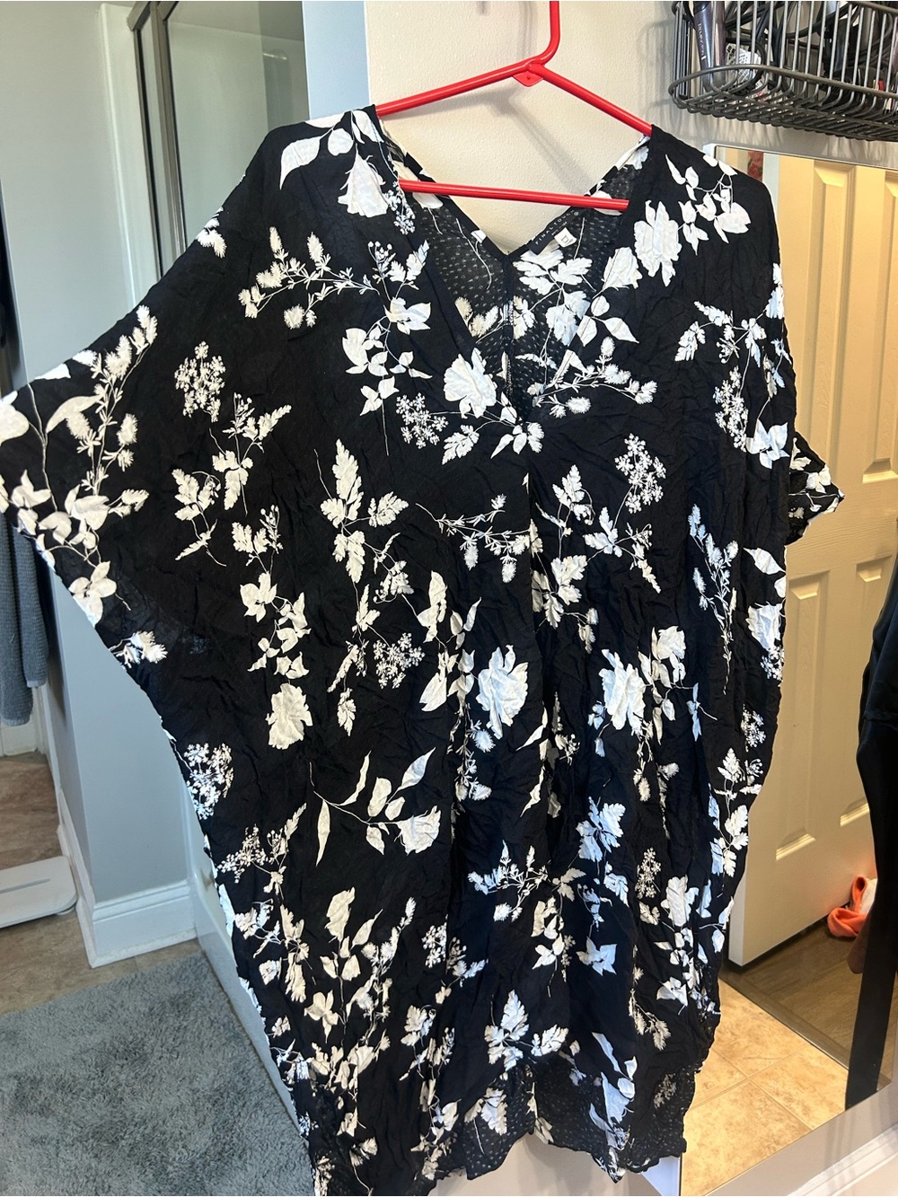 Final Touch Black and White Floral V-Neck Swim Coverup